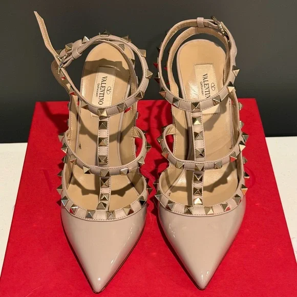 Valentino Nude Patent Rockstud Strappy Pointed Pumps - Picture 2 of 5